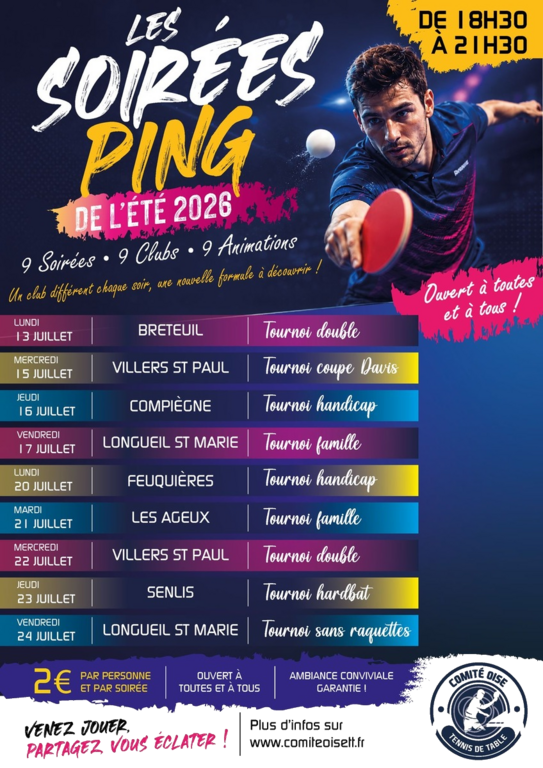 Soirées animation Ping en juillet 2026
